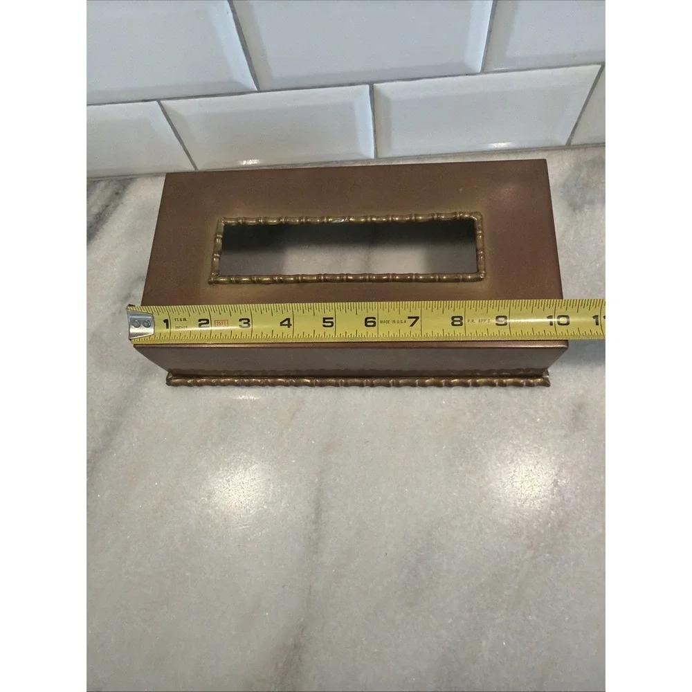 Vintage‎ Hollywood REGENCY Bronzed Brass Tissue Box Cover Bamboo Trim Look ES004